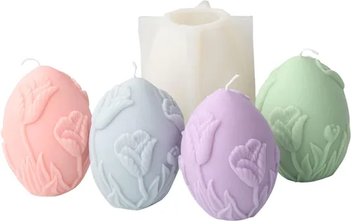 Miniatura 7 de Molde de silicona para vela en forma de huevo con relieve de flores, molde de jabón ovalado, molde de fondant, molde para decorar pasteles