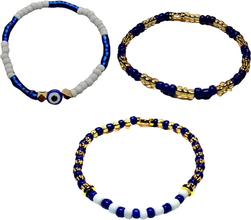 Miniatura 24 de Juego de 3 pulseras de cuerda elástica de santería de ojo malvado hechas a mano Obatala Oshun Yemaya Orula Elegua Oya Ogun Ochosi Shango Babalu Aye