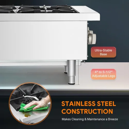 Miniatura 8 de WILPREP Cocina de gas para encimera, estufa de gas de encimera de 4 quemadores con 100,000 BTU, propano de 24 pulgadas con rejillas de kit