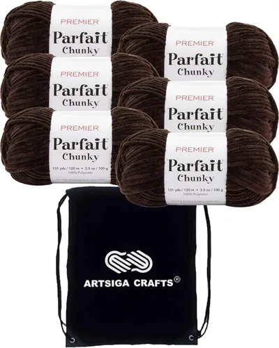 Miniatura 32 de Premier Yarns Parfait Chunky Mushroom 1150-41 (6 madejas - mismo lote de tinte) Peso S Bulky #6 Hilo de poliéster para ganchillo y punto con bolsa