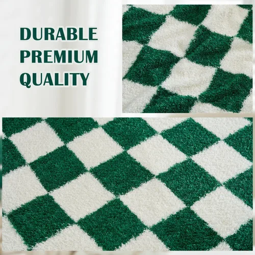 Miniatura 5 de Qeils Manta a cuadros de microfibra súper suave de punto verde bosque para sofá, silla, cama, camping, manta ligera de viaje - 60 x 80 pulgadas