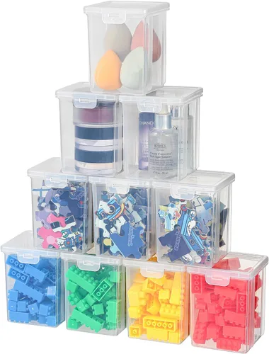 Miniatura 12 de Paquete de 10 cajas organizadoras de cuentas, pequeños recipientes de plástico transparente con tapas, almacenamiento de manualidades para cuentas