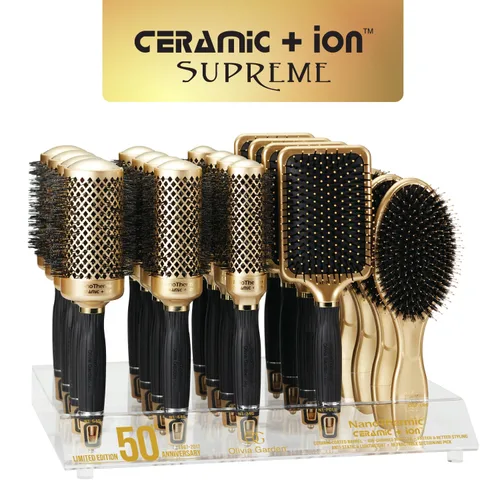 Miniatura 6 de Olivia Garden Cerámica + Ion Supreme Styler Cushion Paddle Brush - Jabalí e iónico para brillo, control del encrespamiento y cabello más suave Dorado