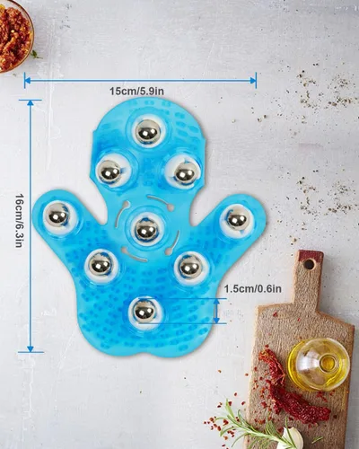 Miniatura 5 de Masajeador de guantes en forma de palma Manual de masaje manual 9 Rodillo de 360 grados Bola de rodillo mental Azul