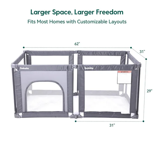 Miniatura 4 de Babelio Corralito Montable en Pared, Corralito Plegable para Bebés y Niños Pequeños - Forma y Área Ajustables, Corralito de 62 * 31" con Puerta