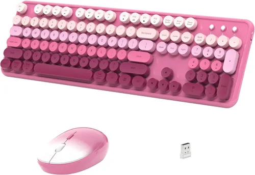 Miniatura 15 de Links9+ Combo de teclado y mouse inalámbricos, teclado retro de tamaño completo con teclas redondas, 2.4GHz para Windows, Mac, laptop, PC, azul