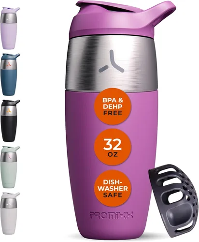 Miniatura 11 de Botella mezcladora de proteínas de acero inoxidable de 32 onzas, vaso agitador de metal a prueba de fugas con agitador de ajuste a presión