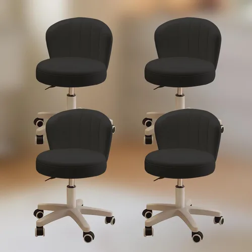 Miniatura 12 de Silla de escritorio pequeña, silla redonda con respaldo de piel sintética, altura ajustable, giratoria, taburete de trabajo, silla para el hogar