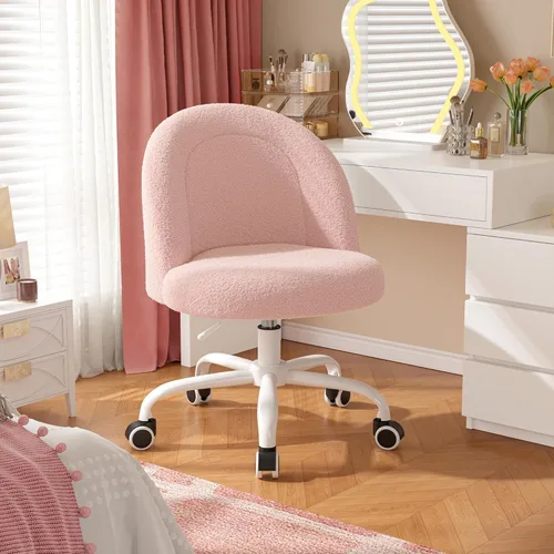 Miniatura 6 de DurayLoly Silla de tocador con ruedas, bonita silla de escritorio con respaldo, silla de oficina sin brazos ajustable en altura, soporte lumbar