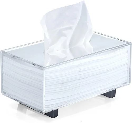 Miniatura 9 de YoBa Caja de pañuelos de acrílico negro grueso, dispensador cuadrado de caja de pañuelos con patas de aluminio chapado en oro para baño, cocina