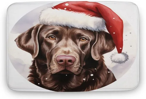 Miniatura 8 de Tapete de baño con diseño de Papá Noel para perro, diseño de acuarela, color chocolate, tapete de espuma antideslizante, tapete de felpa