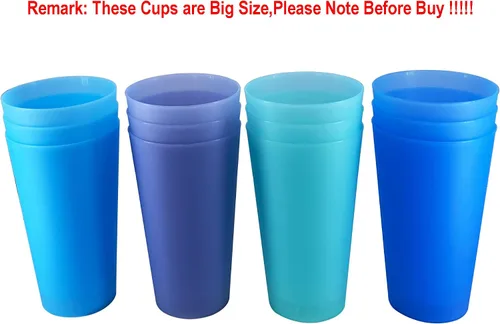Miniatura 9 de Vasos de plástico de 32 onzas, sin BPA, reutilizables, aptos para lavavajillas, juego de 12 en 4 vasos grandes de colores surtidos Colores costeros