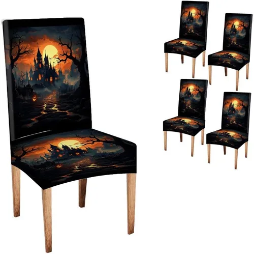 Miniatura 10 de CAPSCEOLL Juego de 4 fundas elásticas para sillas Parsons de color marrón y gris, universales, extraíbles y lavables, fundas de asiento protectoras