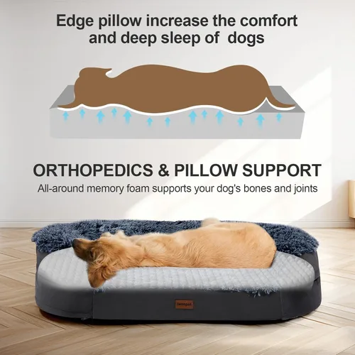 Miniatura 5 de iweepet Camas ortopédicas esponjosas para perros grandes y extragrandes, sofá cama calmante de 41 pulgadas para perros con espuma de apoyo 28D