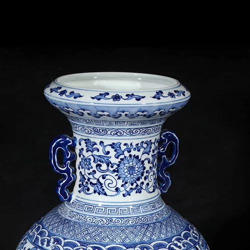 Miniatura 4 de Florero de escultura florero de cerámica chino retro pintado a mano azul y blanco, florero de porcelana grande de 16.5 pulgadas para decoración