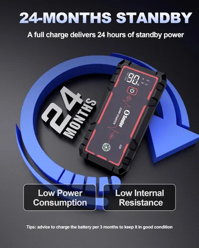 Miniatura 6 de Arrancador de batería de coche de 5000A, arrancador portátil con cable de puente, banco de energía de carga rápida, linterna de 3 modos, brújula