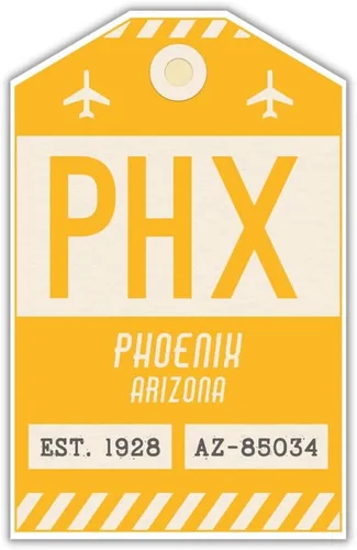 PHX - Etiqueta adhesiva de equipaje de Phoenix Arizona con código de aeropuerto, decoración de viaje coleccionable, diseño de inspiración vintage