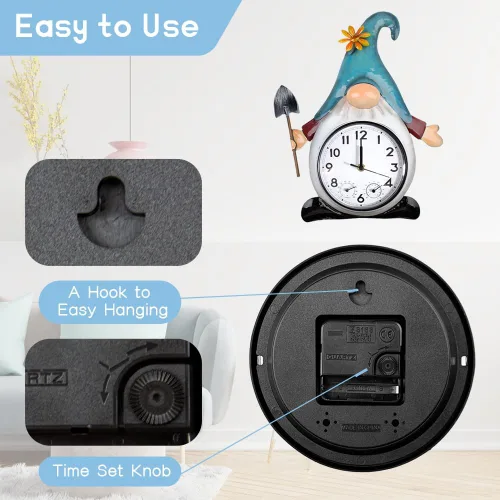 Miniatura 4 de Gnome Reloj de Exterior con Termómetro e Higrómetro, 14.5'' Reloj de Pared de Cuarzo para Exterior Silencioso Sin Tic-Tac para Patio, Sala de Estar