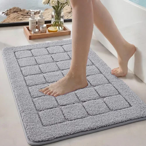 Miniatura 26 de Color&Geometry Alfombra de baño verde de 17 x 30 pulgadas, alfombra de baño de microfibra absorbente y esponjosa a cuadros, alfombra de ducha