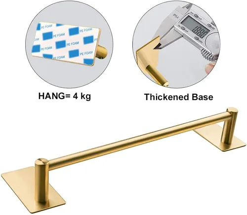 Miniatura 5 de NearMoon toallero de barra autoadhesivo de acero inoxidable para baño, soporte para colgar toallas en la pared, estilo contemporáneo, sin