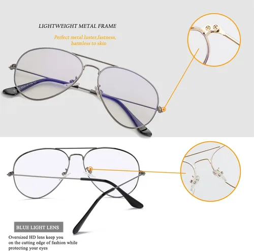 Miniatura 7 de HJSTES Lentes de aviador de lente transparente luz azul para mujeres y hombres marco de piloto anteojos clásicos sin receta