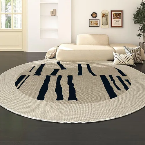 Miniatura 14 de Modernas alfombras redondas de color marfil a rayas negras para dormitorio, sala de estudio, simple moda abstracta, alfombra de área circular de 2