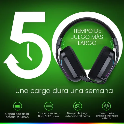 Miniatura 8 de WESEARY Auriculares inalámbricos para juegos para PS5, PS4, PC, Switch y Mac, latencia ultra baja de 20 ms, USB de 2.4 GHz y Bluetooth 5.4