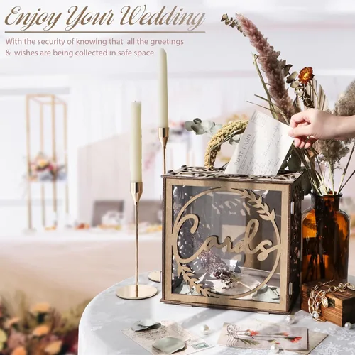 Miniatura 5 de OurWarm Caja de Tarjetas de Boda para Recepción, Cajas de Tarjetas de Boda de Madera con Ventana, Caja de Tarjetas de Regalo de Dinero con Sobre