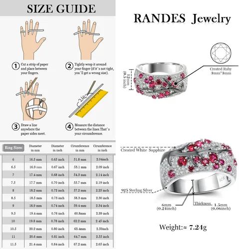 Miniatura 6 de RANDES Anillo de plata de ley 925 para mujer, diseño de ramas de cerezo, creado en laboratorio, rubí y esmeralda