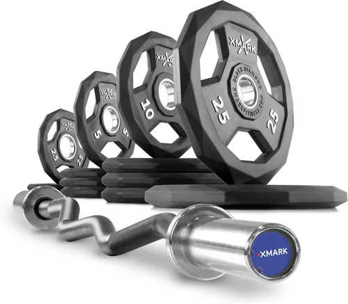 Miniatura 6 de XMark Olympic Bar - Barra rizadora con pesas, par de pesas olímpicas o juego de discos olímpicos de diamante negro, calidad premium, revestimiento
