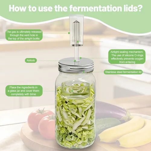 Miniatura 4 de Klemon Fermentation Kit for Wide Mouth Mason fermentation Jar,Pickle sauerkraut Kit,4 Fermentation Lids,4 Glass Fermentation Weights,1Wooden Brush
