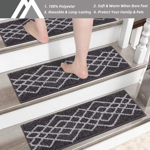 Miniatura 5 de COSY HOMEER Pisadas de Escalera Suaves Antideslizantes Alfombra 28inX9in Corredores de Escalera para Interiores para Escalones de Madera, Alfombras