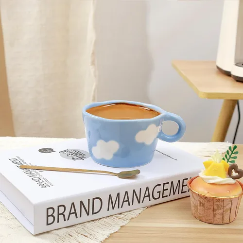 Miniatura 8 de Koythin Taza de café de cerámica, bonita taza creativa impresa a mano para oficina y hogar, 6.5 oz/6.8 fl oz para leche de té con leche