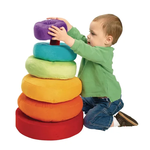 Excellerations Anillo apilable de arcoíris de felpa gigante para niños, juego de aula para niños