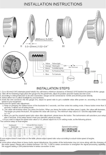 Miniatura 6 de Kus Tacómetro de 3.346 in RPM REV Contador con medidor de horas 8000RPM con retroiluminación 12V/24V (8K-Negro+Acero Inoxidable)