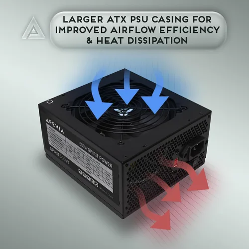 Miniatura 3 de Apevia SPIRIT600W Spirit 600W ATX fuente de alimentación con ventilador de 120 mm controlado térmicamente, interruptor 115/230V, todas