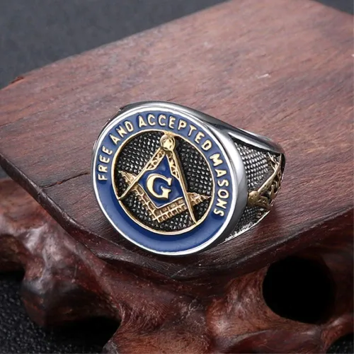 Miniatura 3 de Anillos de masón sin masones para hombre, de acero inoxidable, anillo de masón, plateado, azul, francmasonería, punk, motero, alianza de boda