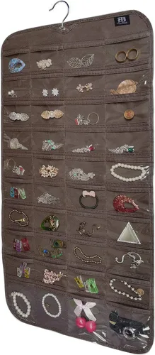 Miniatura 20 de BB Brotrade Organizador colgante de joyas, organizador de accesorios, organizador de 80 bolsillos para guardar joyas (beige)
