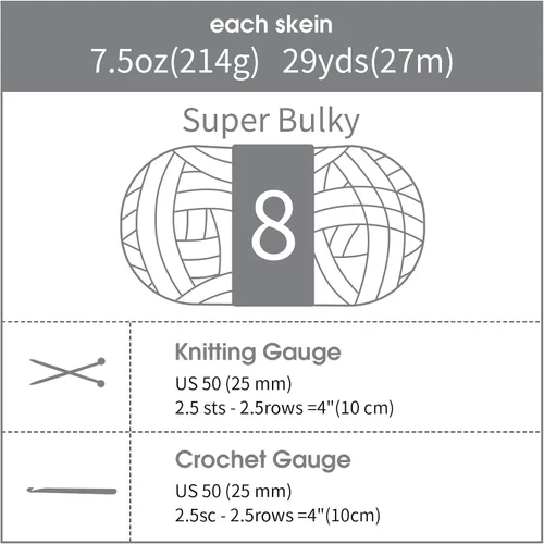 Miniatura 9 de HOMBYS Hilo gigante súper voluminoso, felpilla gruesa para tejer a mano y brazos, ganchillo, hilo esponjoso y grueso, 8 madejas jumbo, color gris