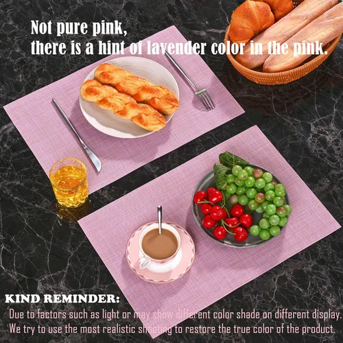 Miniatura 2 de Zupro - Juego de 4 manteles individuales trenzados de PVC de 18 x 12 pulgadas, color rosa para uso en interiores y exteriores Manteles