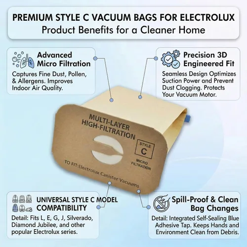 Miniatura 5 de Paquete de 24 bolsas de barrendero de vacío tipo C para aspiradoras Electrolux tipo C