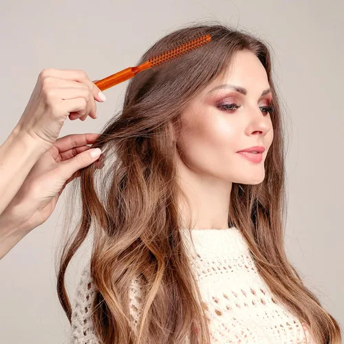 Miniatura 5 de Juego de 2 cepillos redondos para rizos, rodillos portátiles de cerdas para peinar cabello fino, cabello corto, flequillo, secado por soplado
