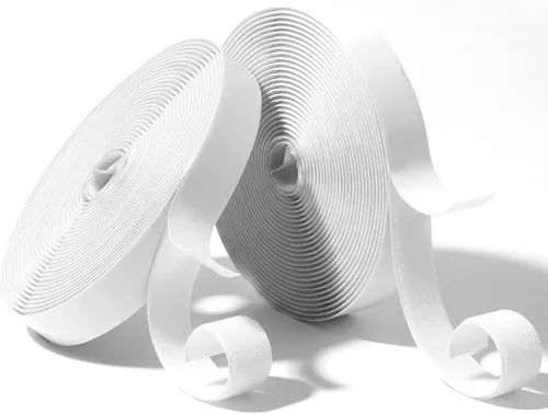 Miniatura 10 de Tiras blancas de velcro (26 pies x 0.75 pulgadas) con adhesivo, doble rollo de cinta autoadhesiva resistente con respaldo, cinta autoadhesiva