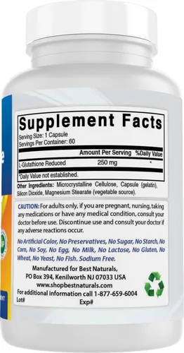 Miniatura 6 de Best Naturals L-Glutatión 250 mg 60 Cápsulas