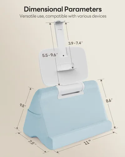 Miniatura 7 de SAIJI Soporte de almohada para tablet iPad mini soporte para Kindle para regazo en la cama, con elevador y clip multifunción ajustable en ángulo Azul