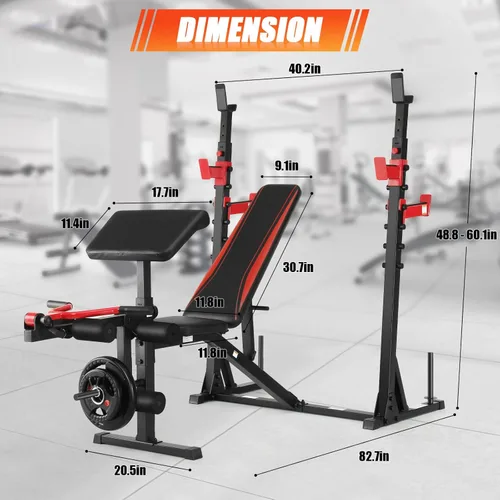 Miniatura 7 de Aceshin Banco de Pesas Olímpico, Banco de Pesas Ajustable de 900 LBS y Rack de Sentadillas, Set de Press de Banca con Extensión de Piernas, Negro