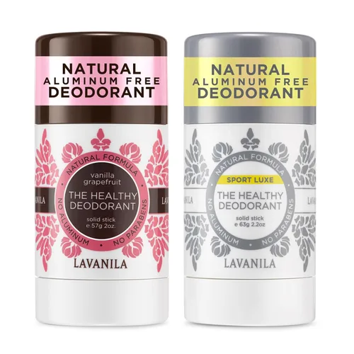 Lavanila Desodorante natural sin aluminio para niñas, vainilla pomelo + Sport Luxe (2 onzas cada uno) – The Healthy Deodorant – Barra sólida, vegano