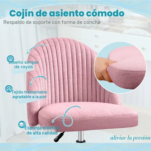 Miniatura 5 de Furniwell Silla de oficina sin brazos, bonita silla de escritorio moderna y ajustable giratoria para tocador, silla de computadora, sillas de Rosa
