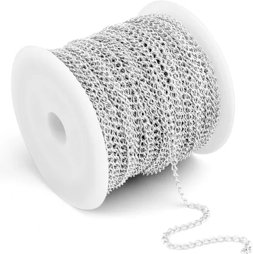 Miniatura 37 de [66 pies/20M] Cadena de bordillo de acero inoxidable chapada en oro de 18 quilates, 2mm, acero inoxidable 304, eslabones trenzados planos, cadenas