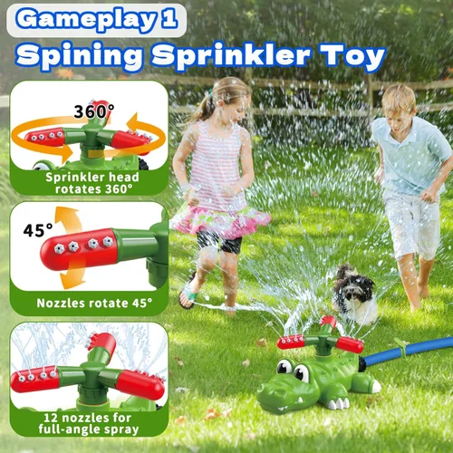 Miniatura 2 de Intoypad Juego de aspersores de agua 4 en 1 para niños y juguete de bola de agua, rociador de béisbol de cocodrilo para patio trasero, juguetes